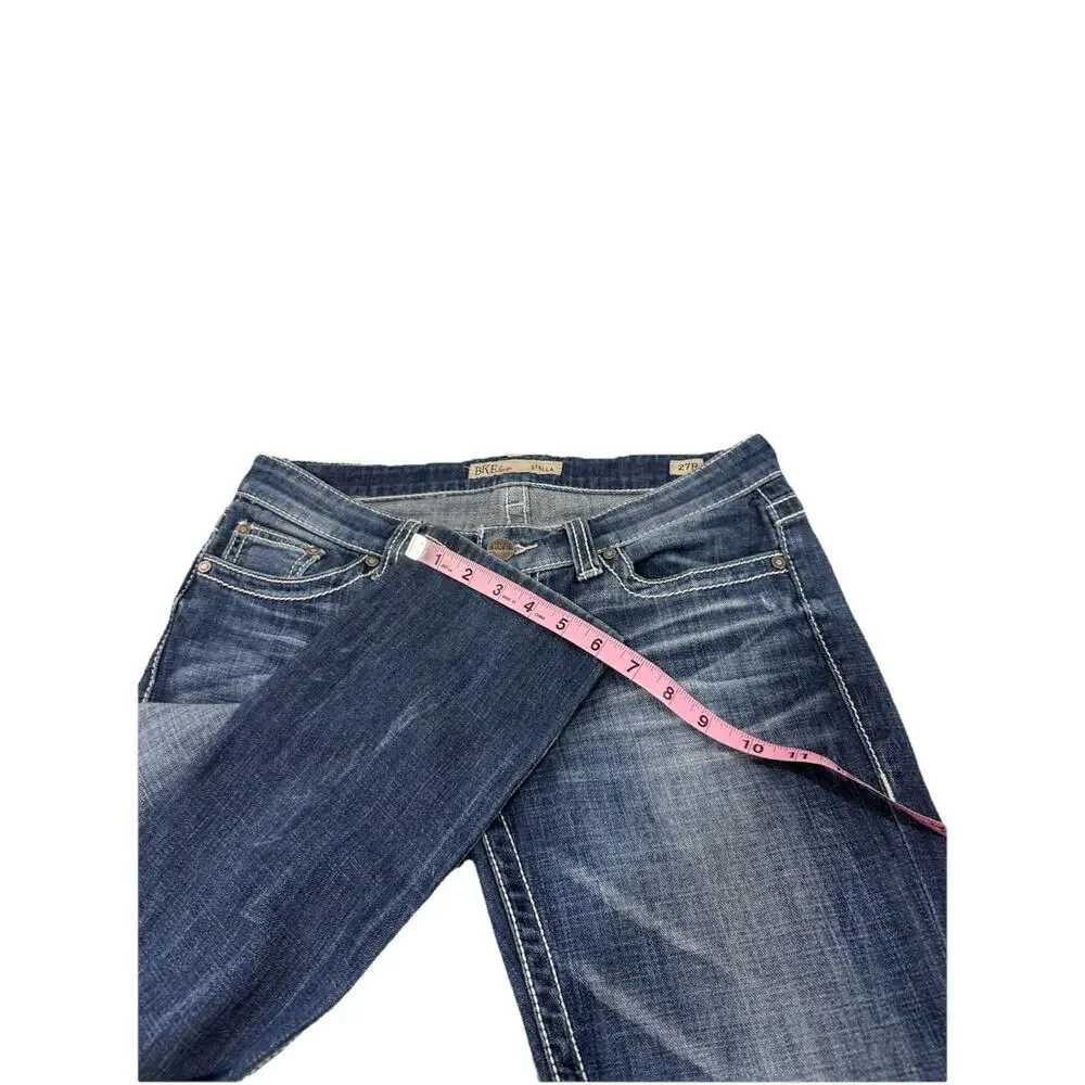 BKE Stella Straight Leg Jeans‎ Thick Stitch Dark Wash Buckle Jeans Women’s 27X34